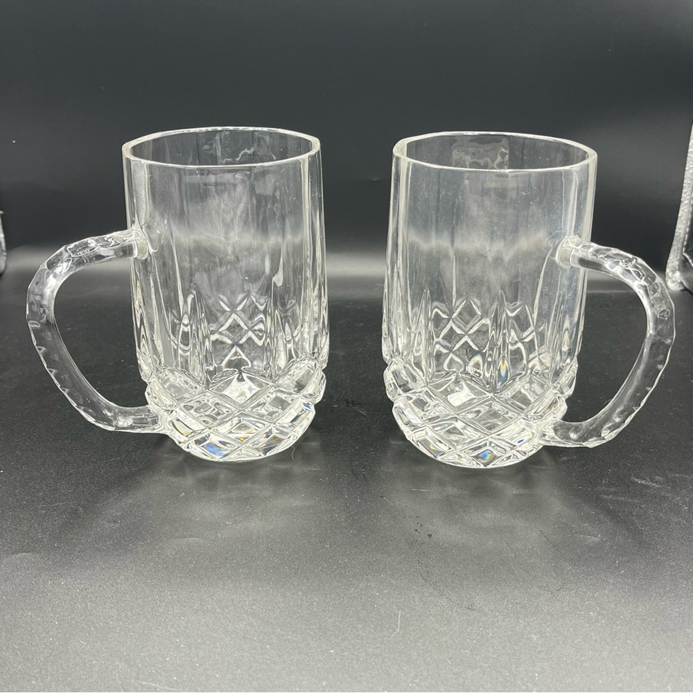 2 Cristal D'Arques Longchamp Diamax, Heavy Crystal Handled Beer Mugs - Picture 4 of 12